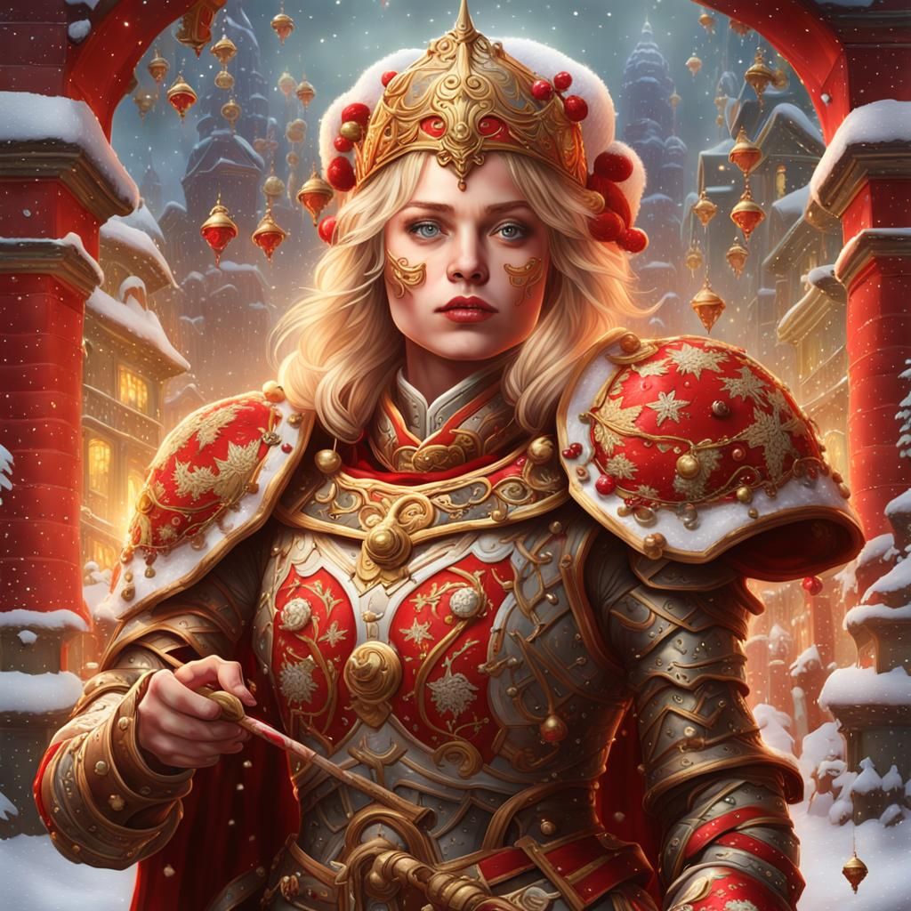 Festive Warrior Guarding North Pole in Digital Art