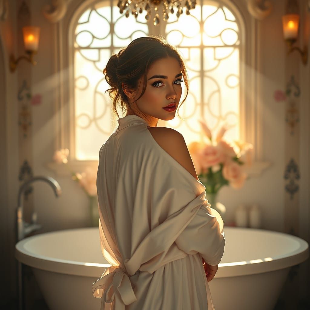 Elegant Woman in a Serene Bathroom