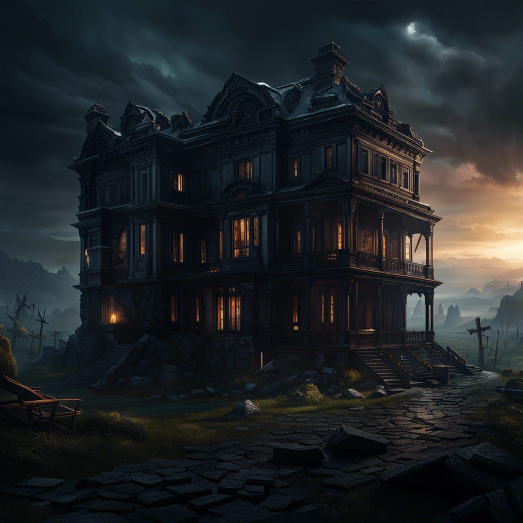 Apocalyptic House in Dark Fantasy Style