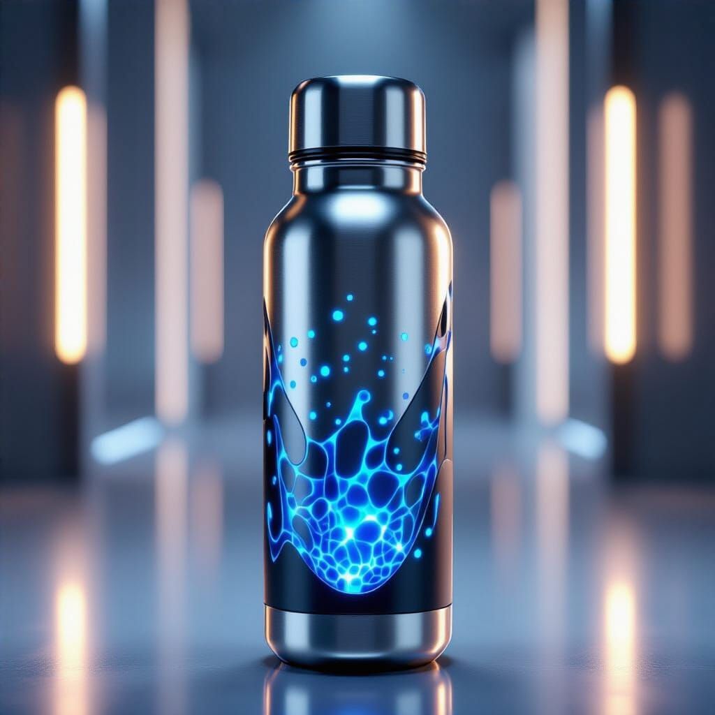 Futuristic Water Bottle: Hyperrealistic 3D Render