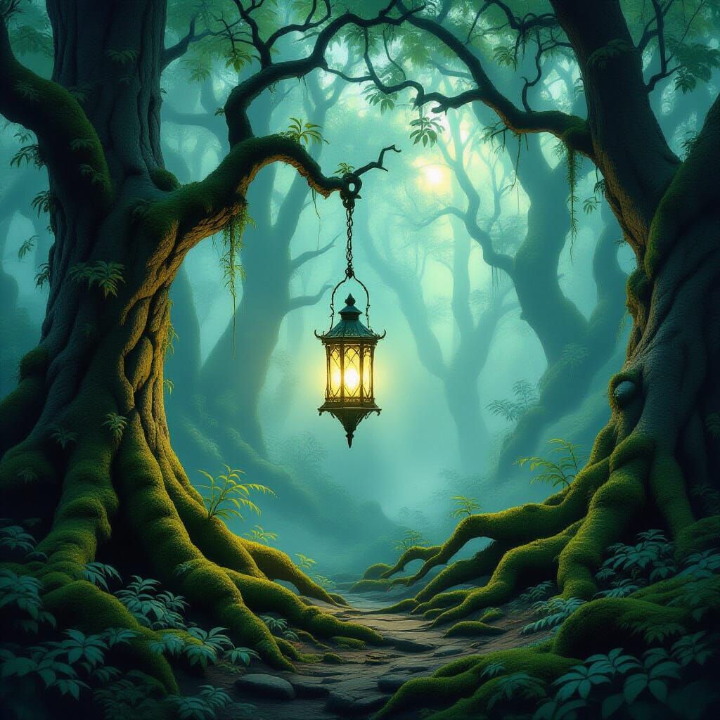 Ethereal Lantern in Ancient Forest
