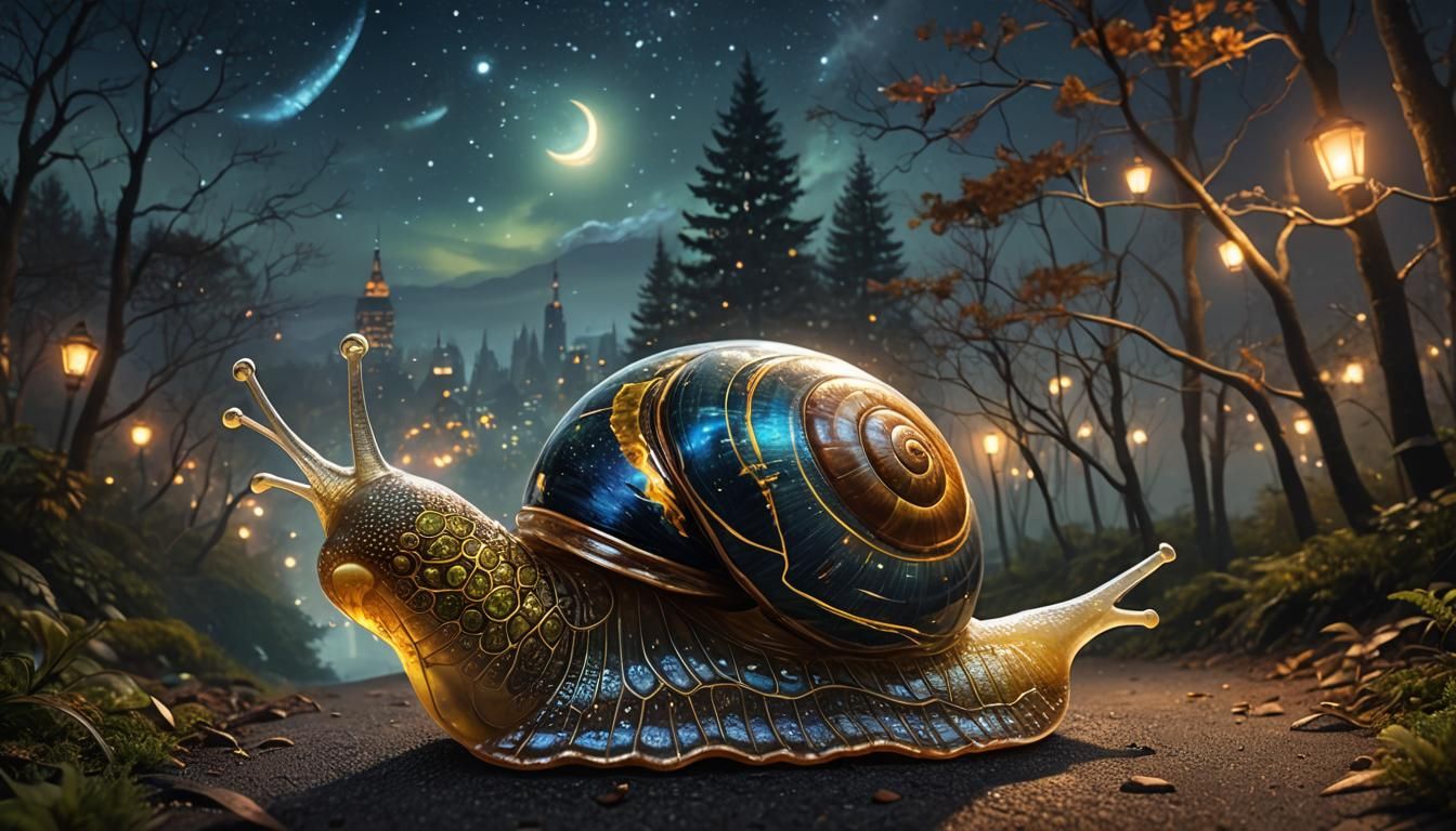 Glass Snail Cityscape: Fantasy Realism Digital Art