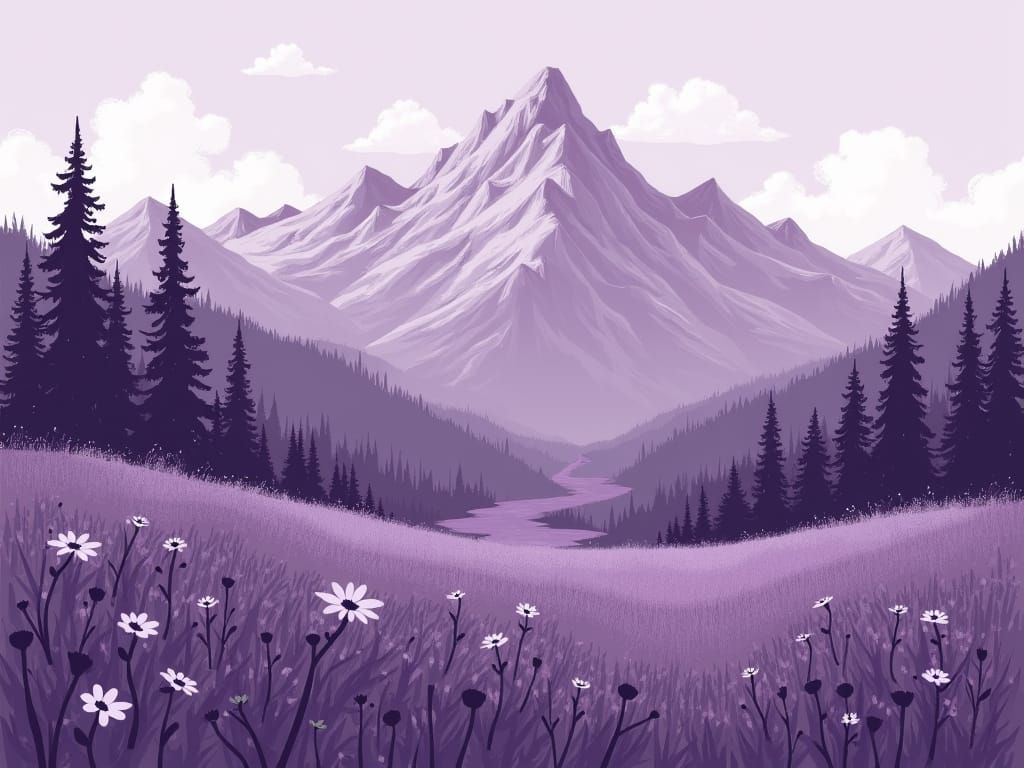 Monochromatic Purple Mountain Landscape in Purple Shades