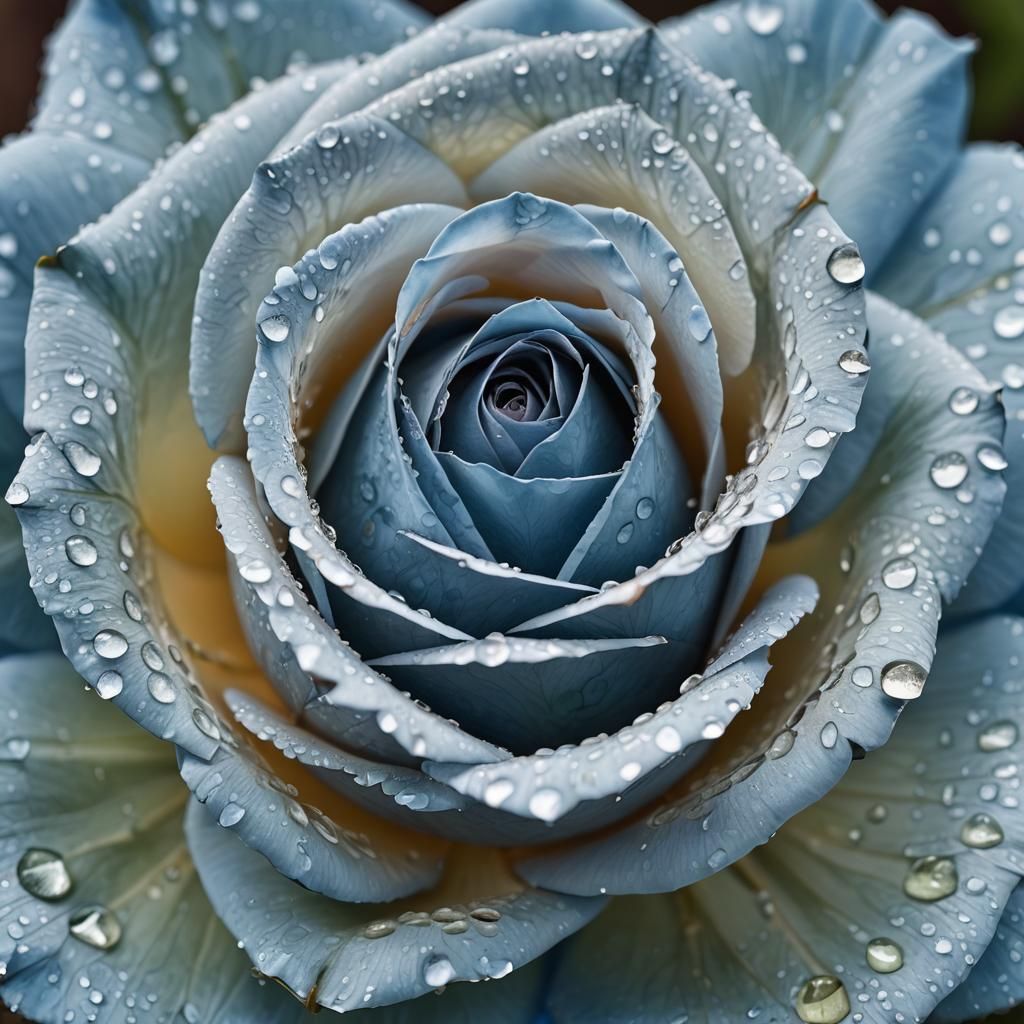 Stunning Blue Rose with Water Droplets, Macro Photography