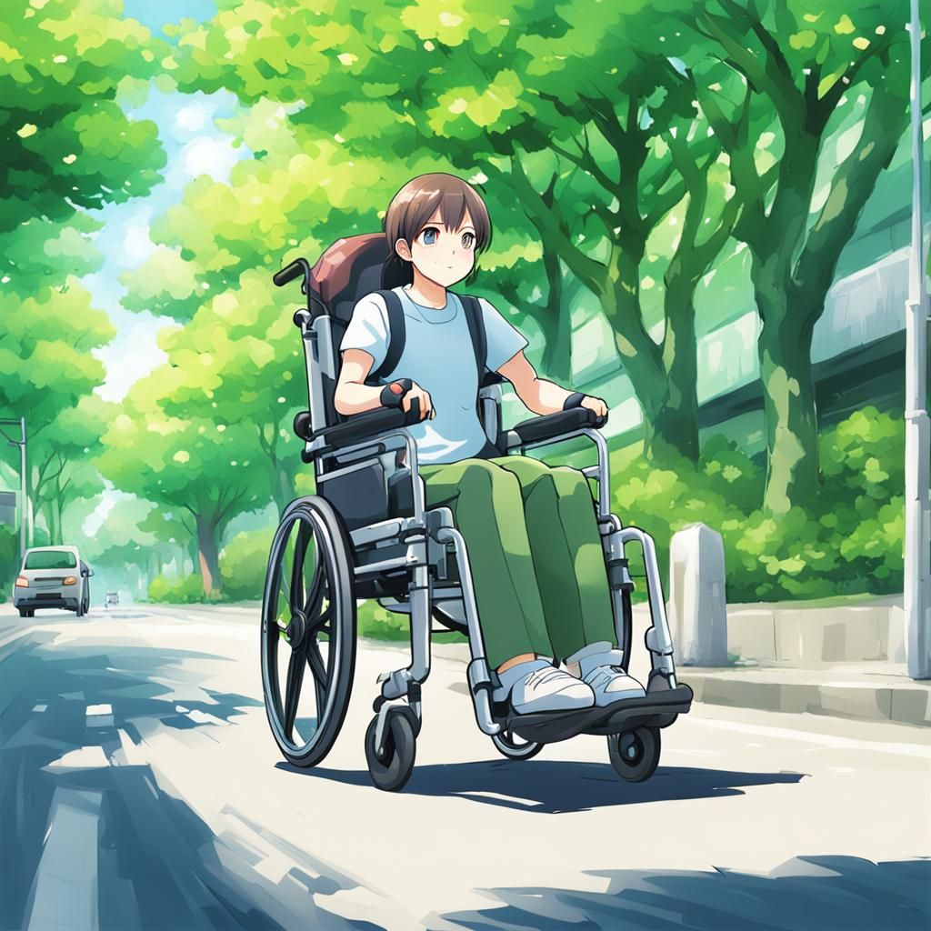 Anime-Style: Disabled Woman in Electric Wheelchair