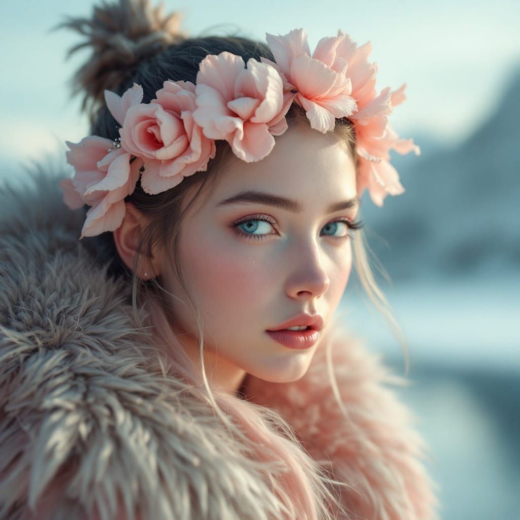 Eskimo Goddess in Luminous Coral Crown
