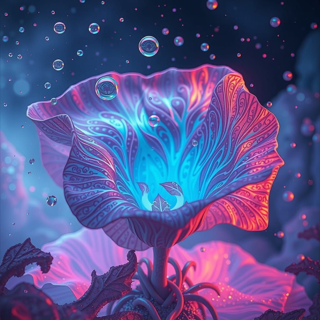 Ethereal Bioluminescent Plant in Vibrant, Celestial Landscap...