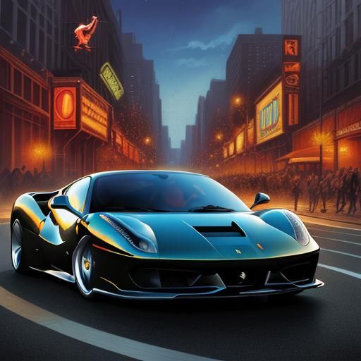 Ferrari in Comic Book Art Style
