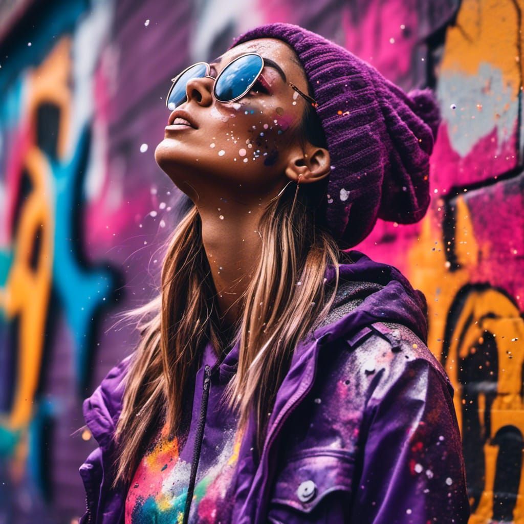 Female DJ in Street Art Style with Graffiti