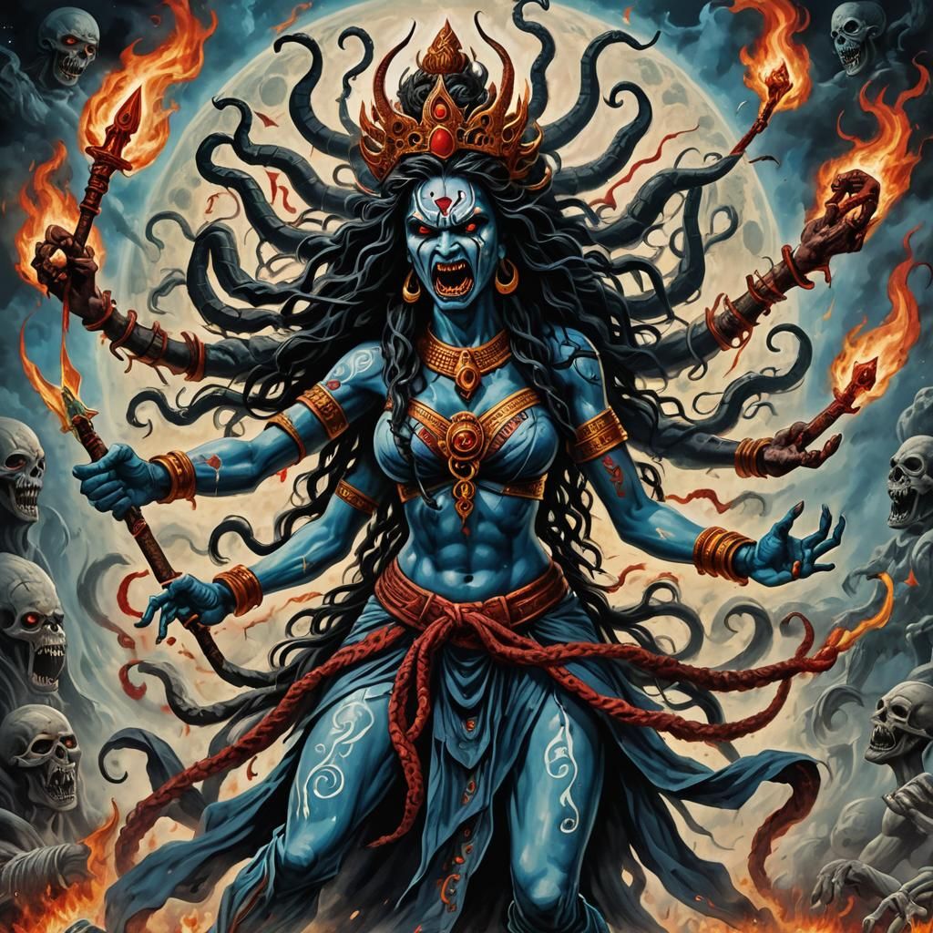 Cosmic Kali Goddess of Destruction in Angry Dance