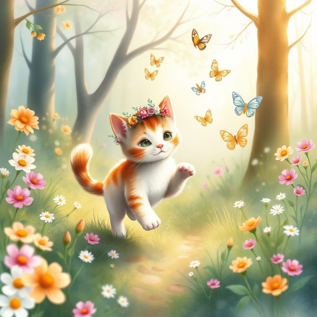 Floral Kitty's Springtime Butterfly Chase