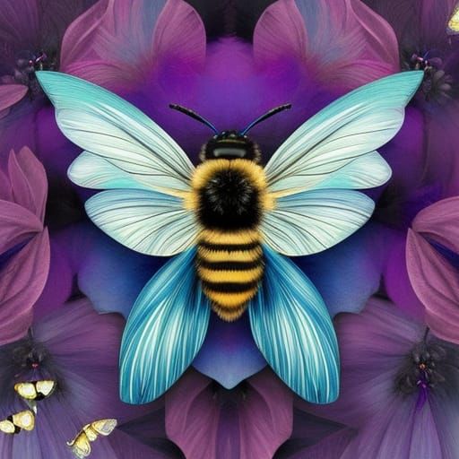 Carpenter Bee with Jeweled Wings, Watercolour Painting