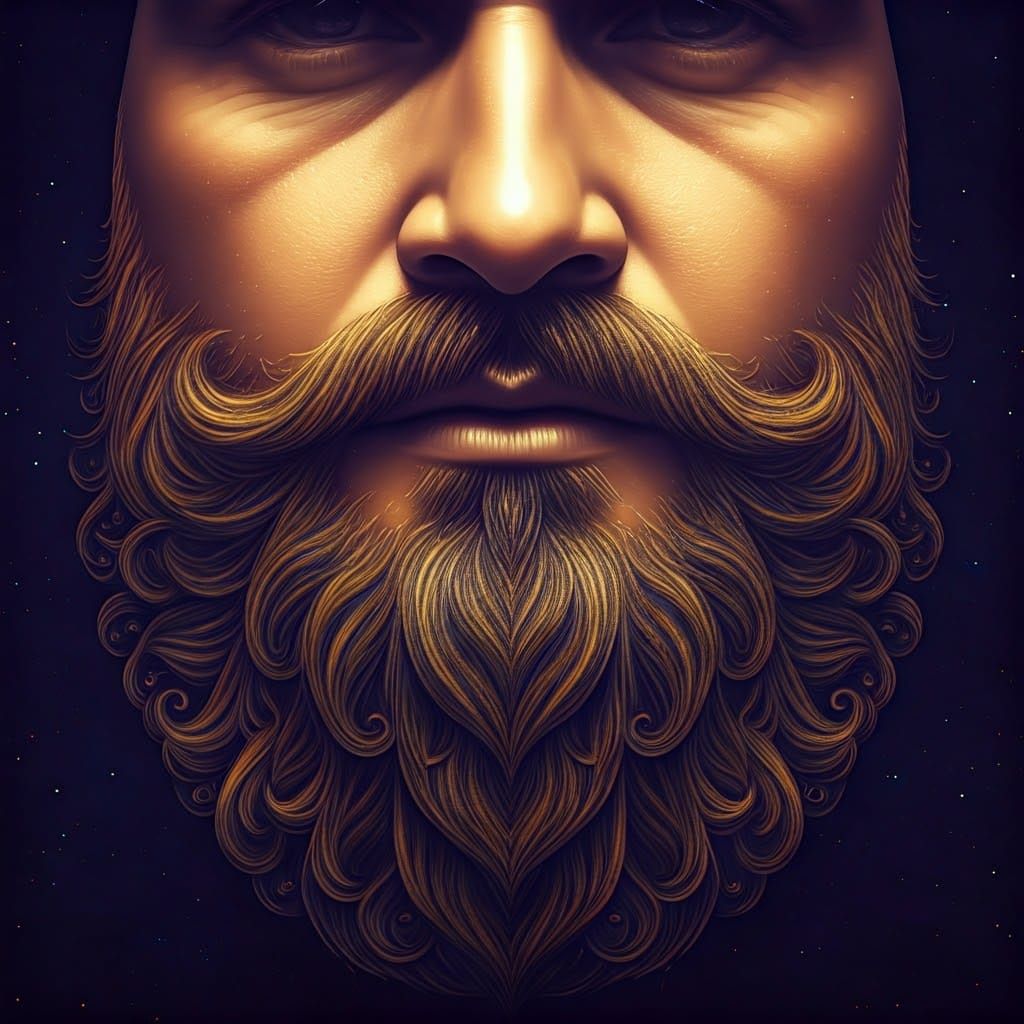 Whimsical Beard in Ethereal Cosmic Landscape