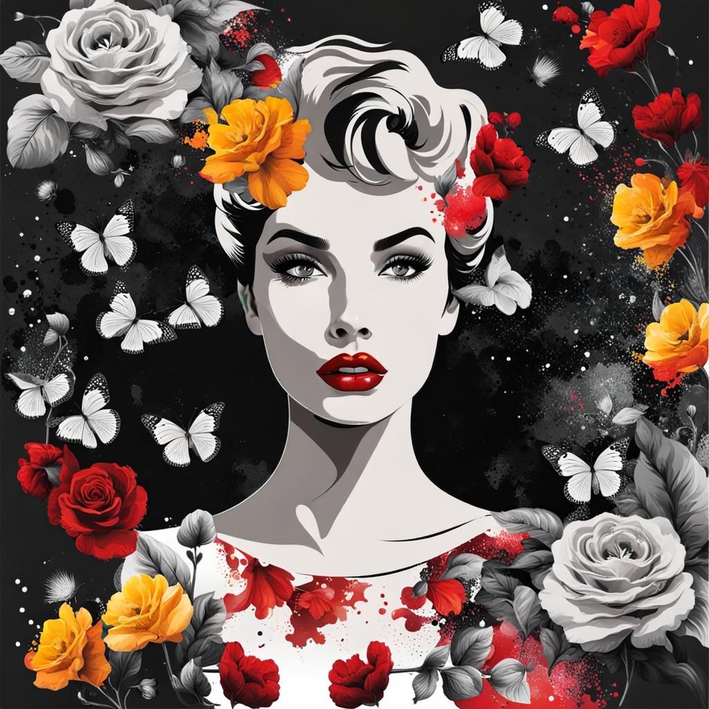 Colorful Woman in Black and White Splash Art