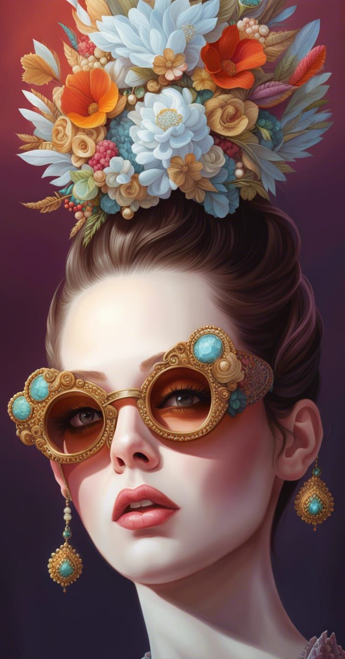 Woman with Zany Glasses: Hyperdetailed Portrait