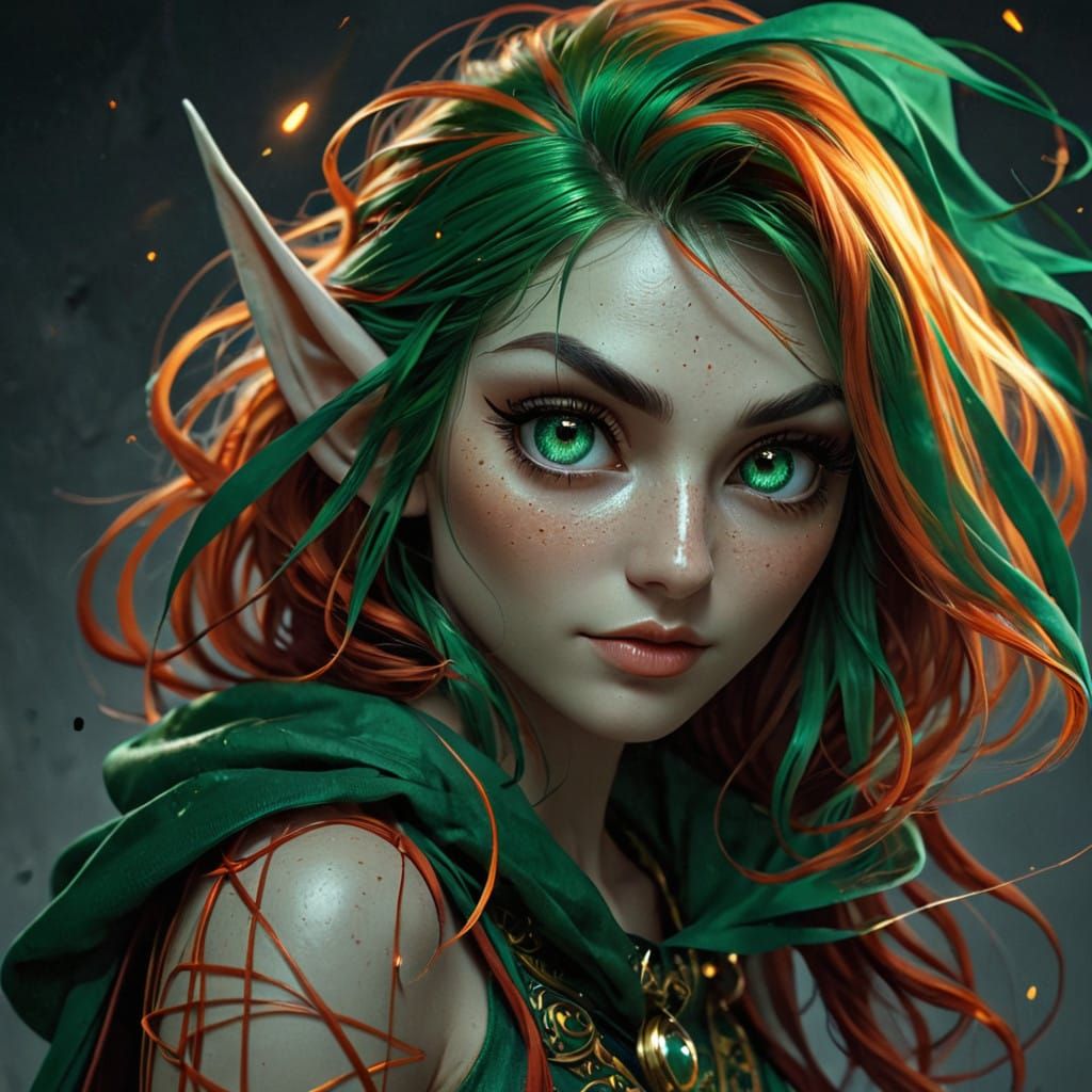 Mystical Elf Maiden in Vibrant Autumn Hues