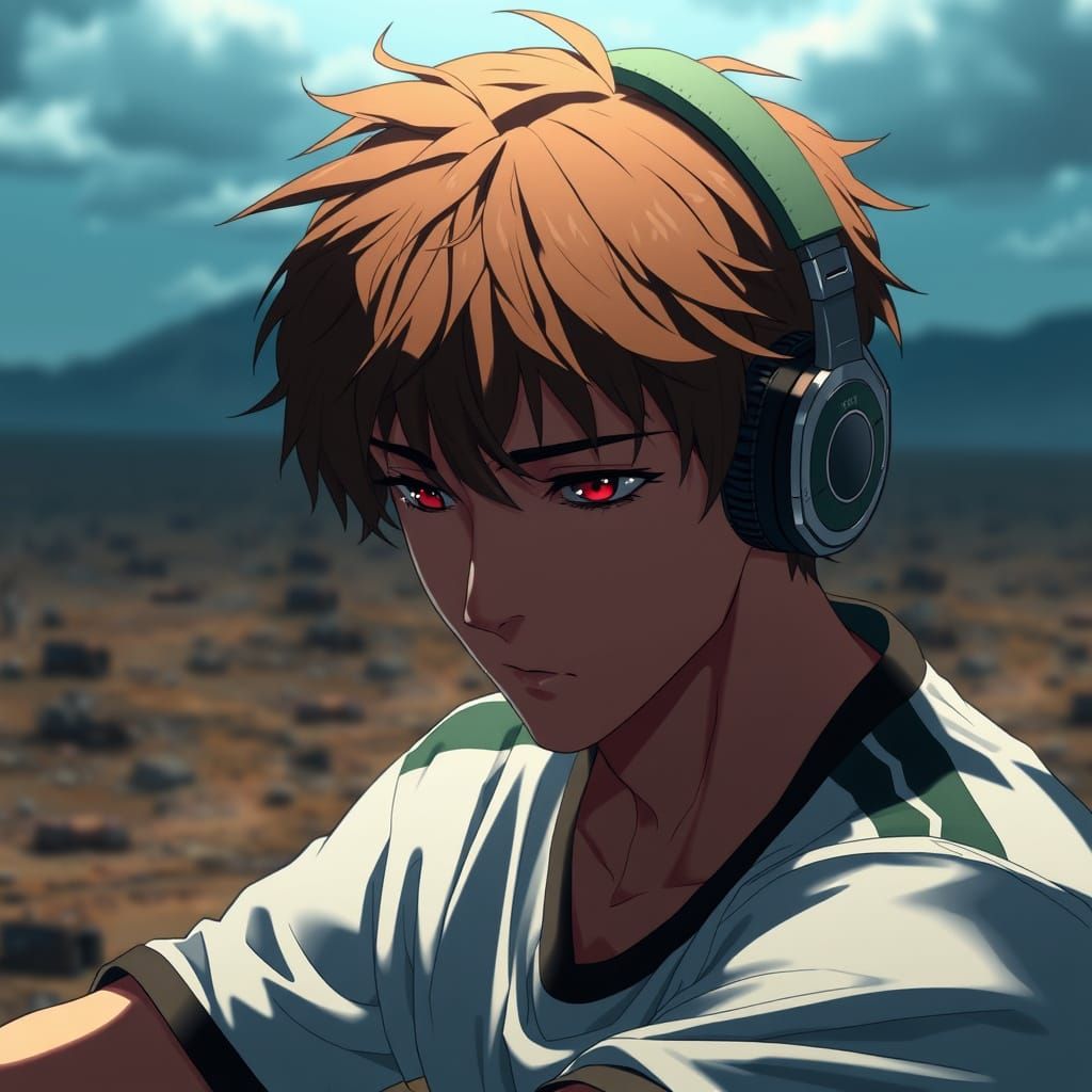 Semi-Muscular Male Anime Character in Haunting Desolate Land...