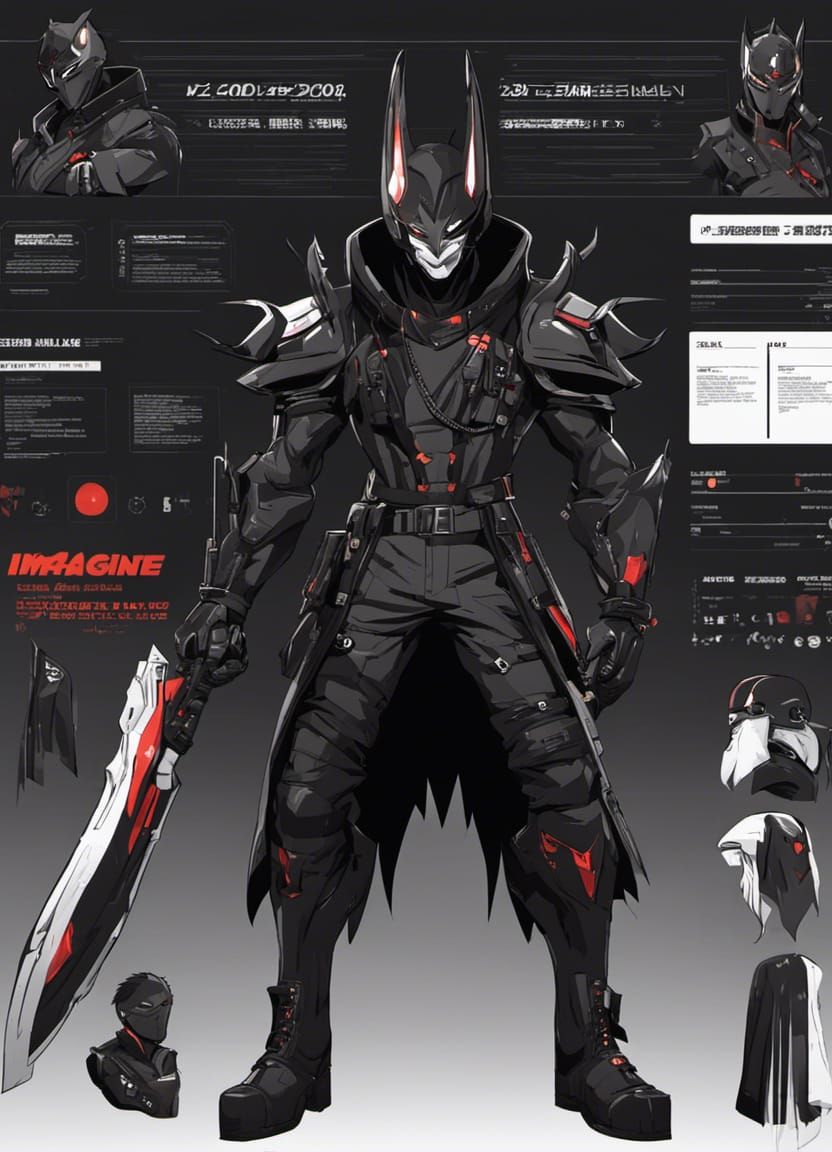 A Full Body Character Sheet of a Cyber Villian