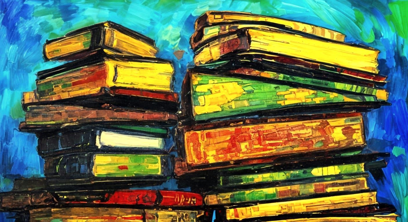 Dr. Strange Amidst Cubes of Books in Neo-Impressionist Style