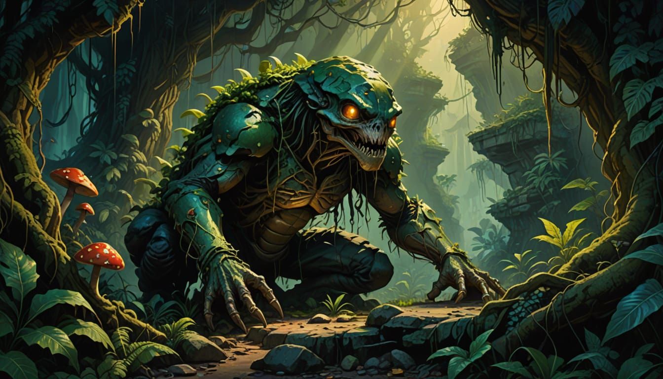 Ethereal, Surreal Landscape with Glowing Mushrooms and a Twi...