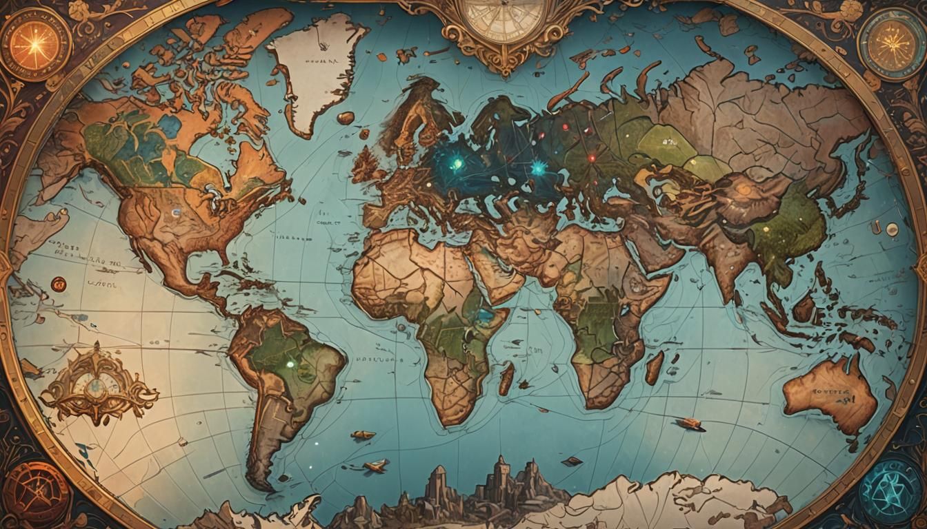 World Map of Alliances in Art Nouveau Style