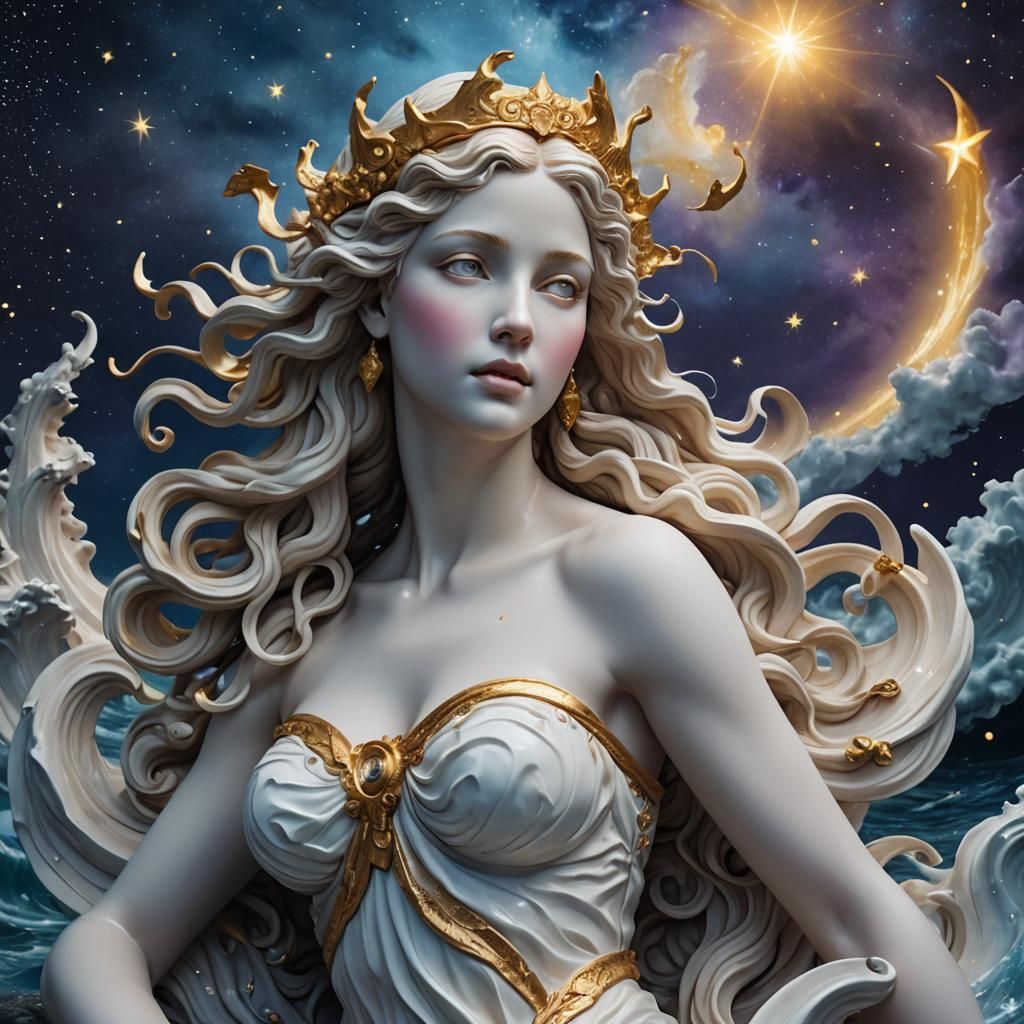 Aphrodite Rising: Digital Porcelain Sculpture in Fantasy Sty...
