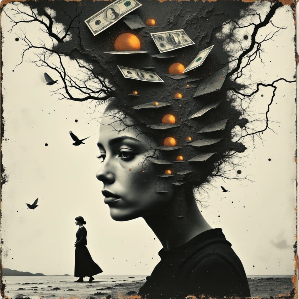 Woman's Head Becomes Tornado of Thoughts