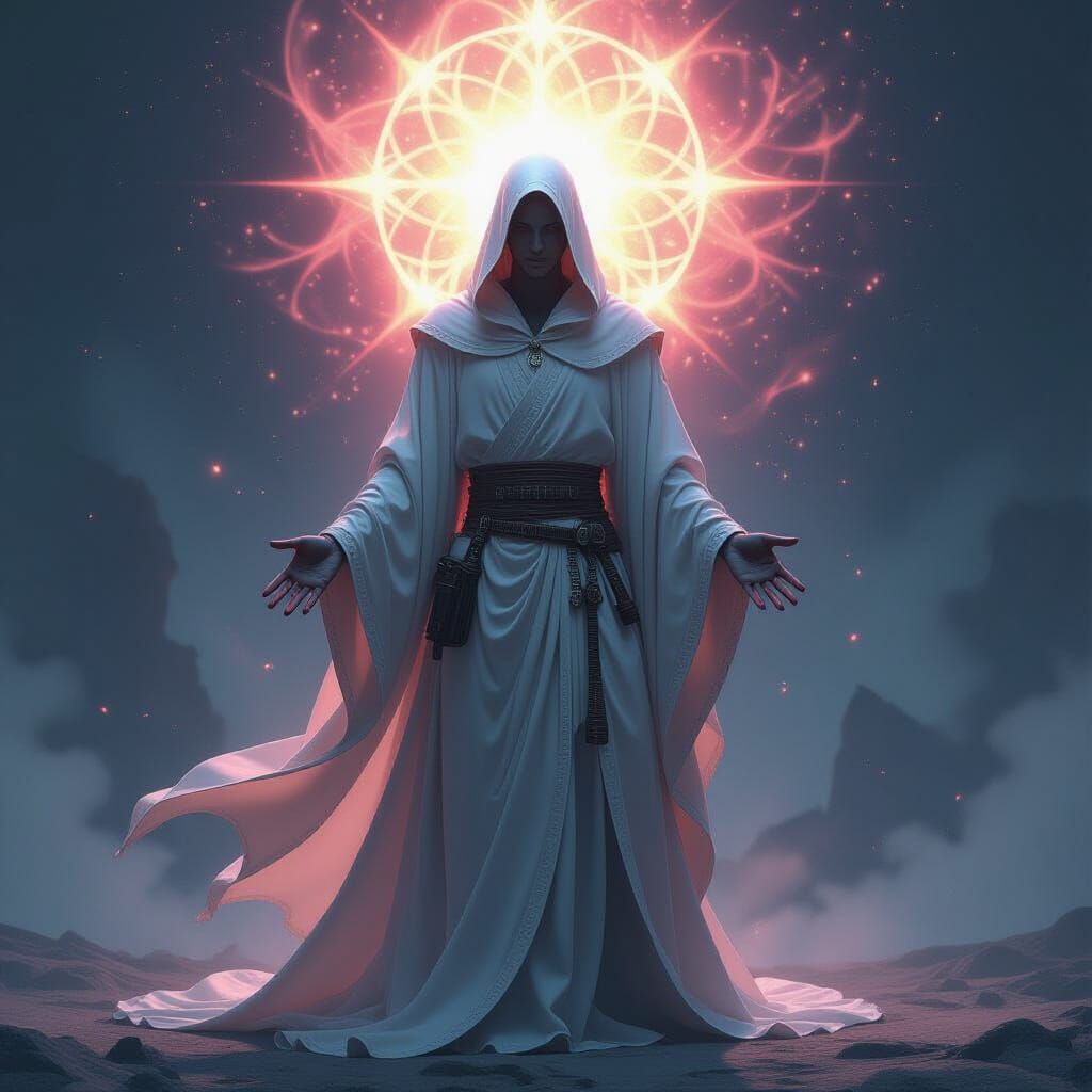 Empowered Mystical Figure in Futuristic Style