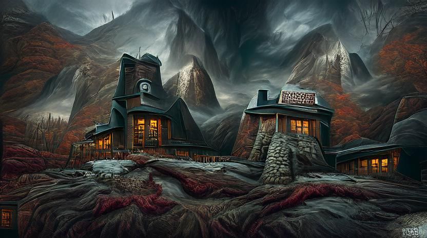 Sinister Hunter's Lodge in Hyperdetailed Landscape