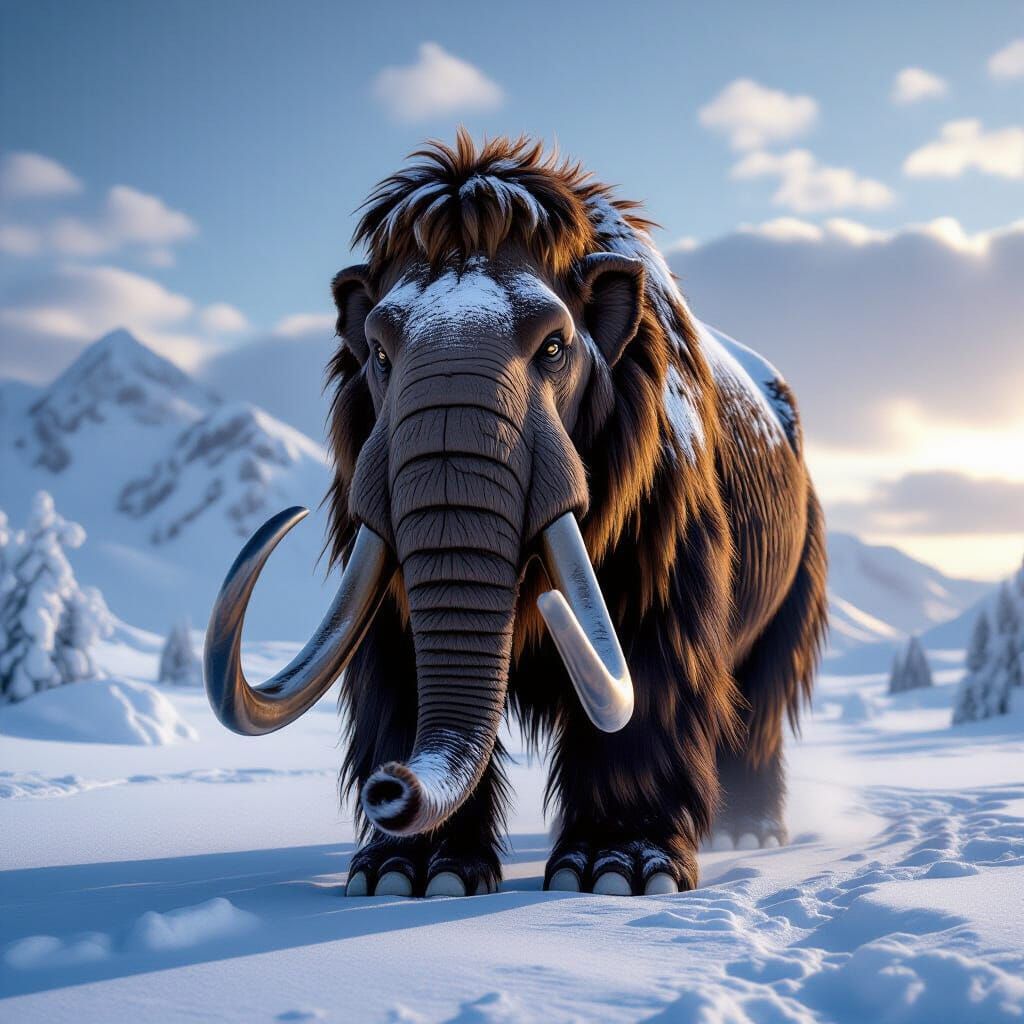 Majestic Woolly Mammoth in Snowy Landscape