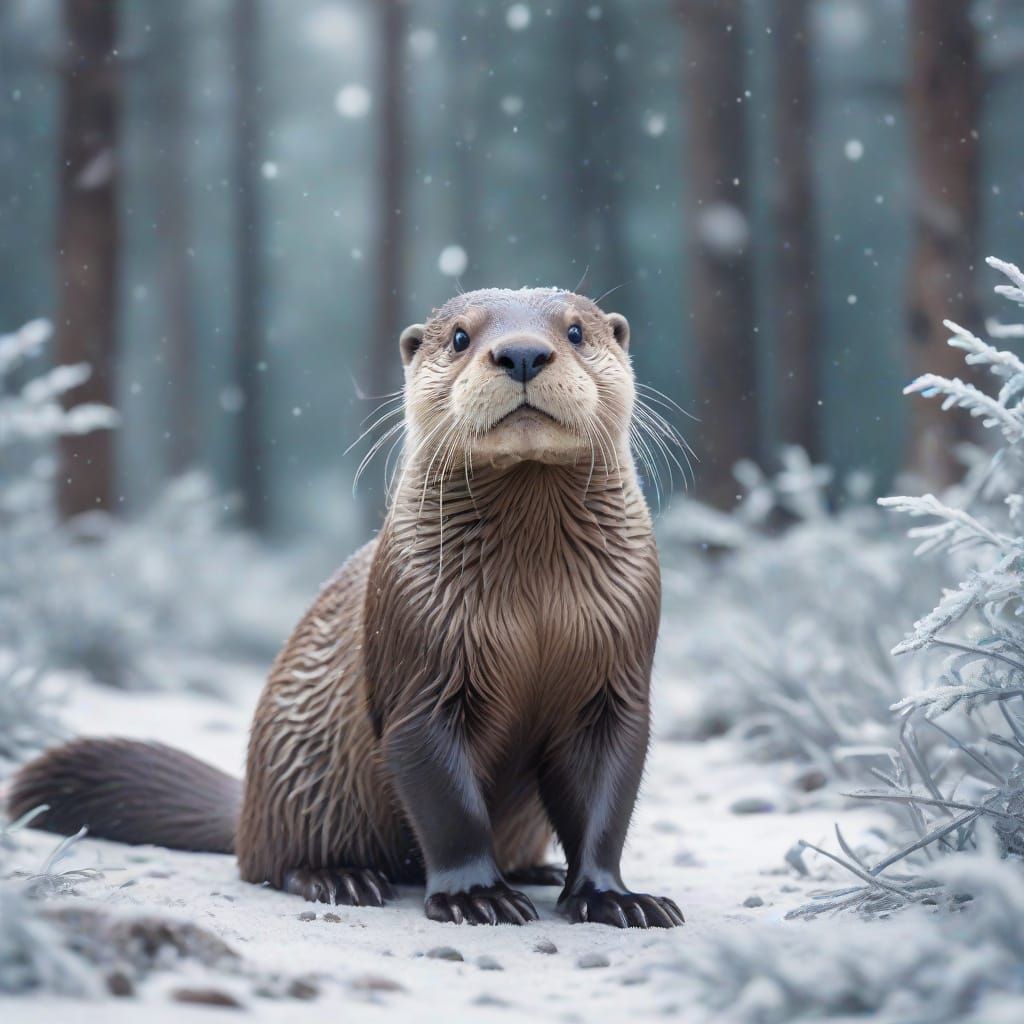 Whimsical Otter Plays in Winter Wonderland