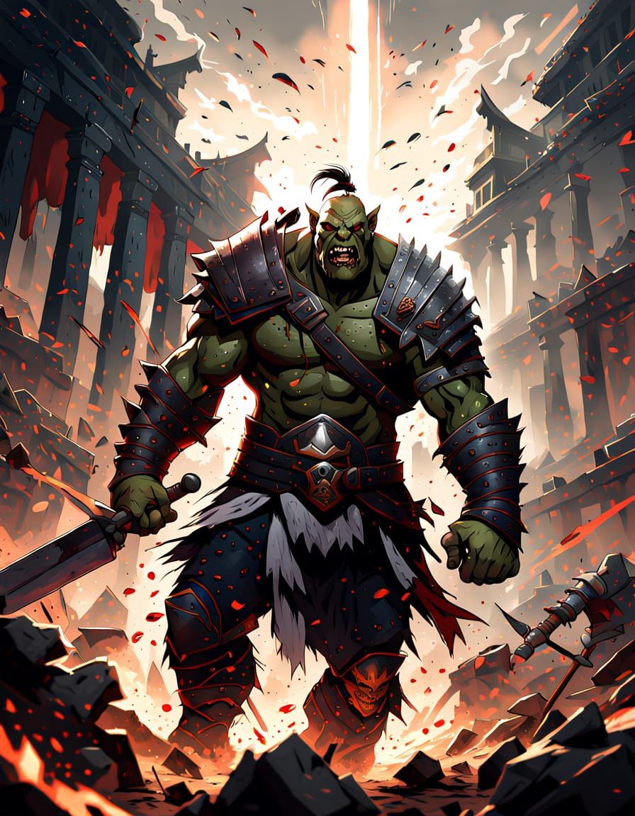 Orc Gladiator Rampage in Anime Style