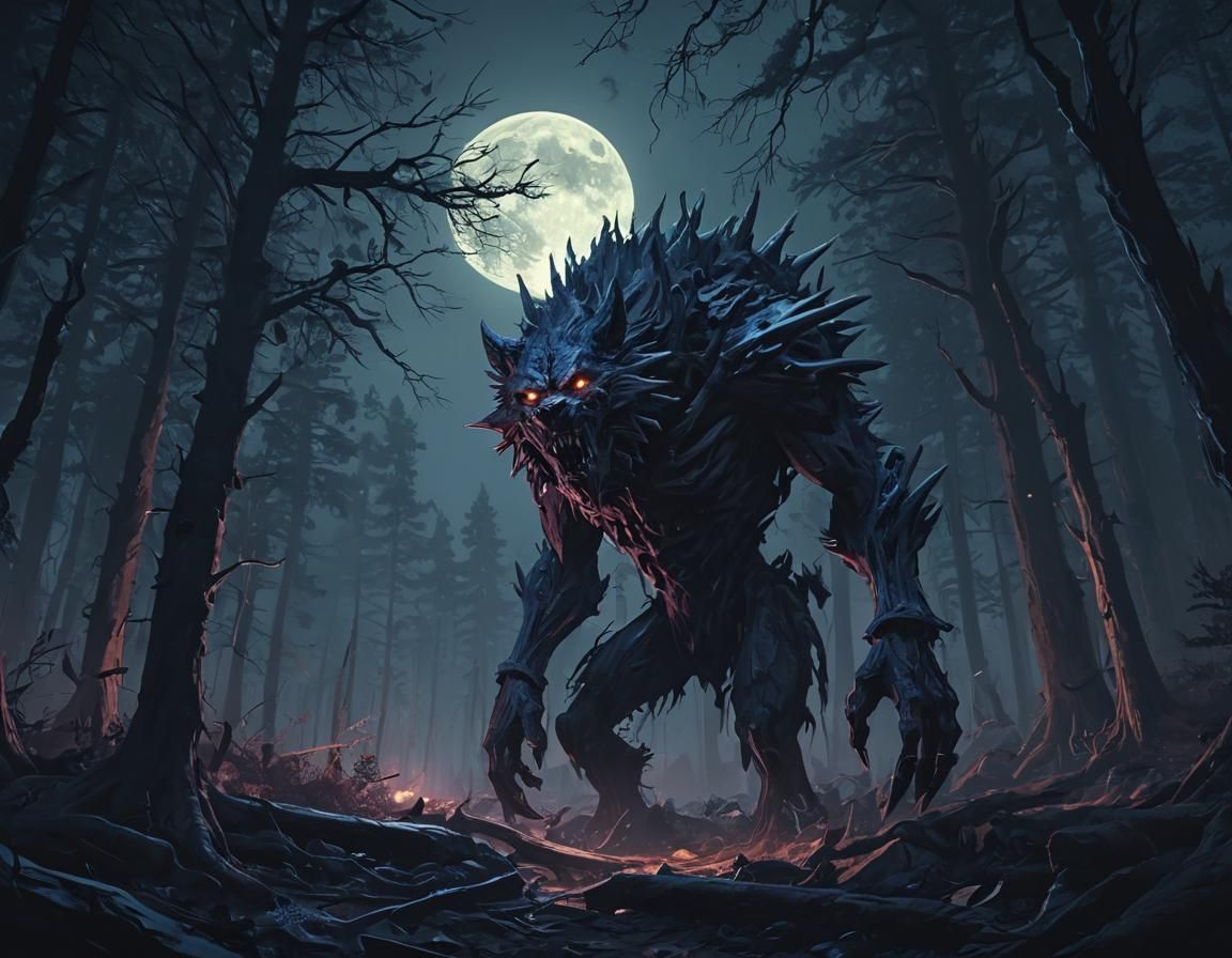 Worgen in Dark Forest: Fantasy Concept Art