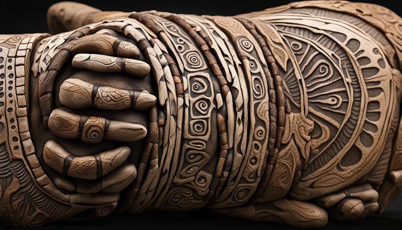 Realistic Shaman Engraving Bone with Artistic Pattern