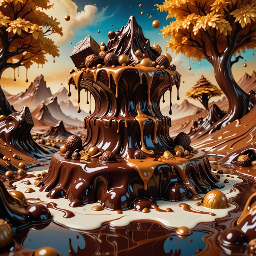 Fantasy Chocolate River in Oil Painting Style