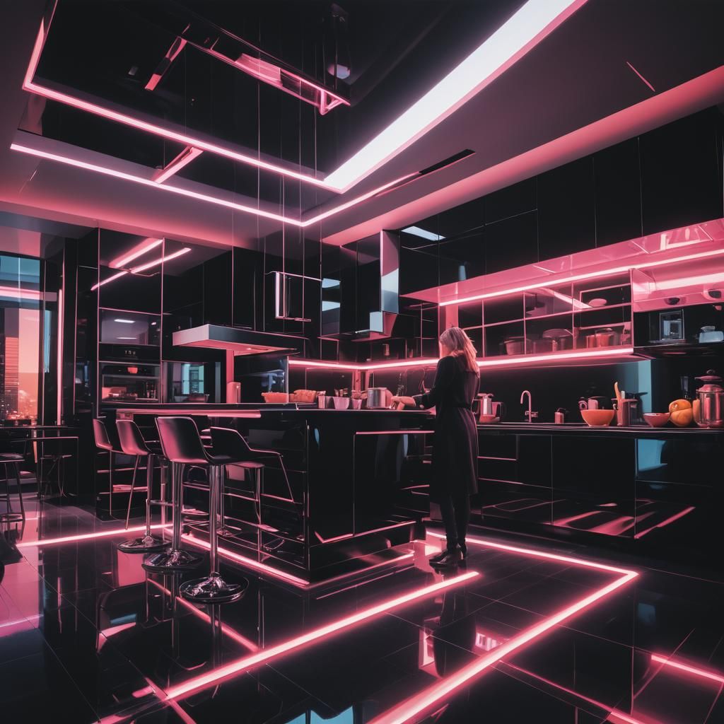 Surreal Futuristic Kitchen with Neon Lights