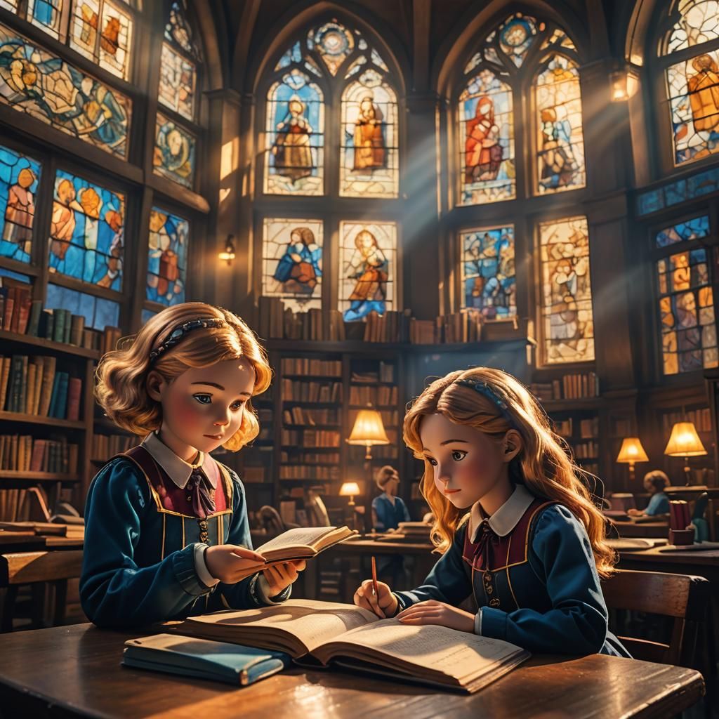 Doll-like Girls Reading: A Fauvist Matte Painting