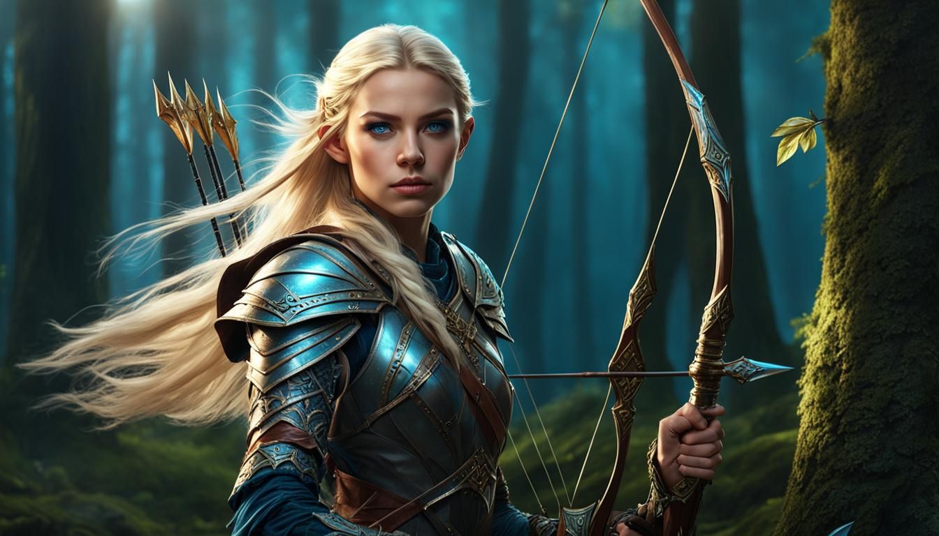 Elf Archer in Forest: Dark Fantasy Concept Art