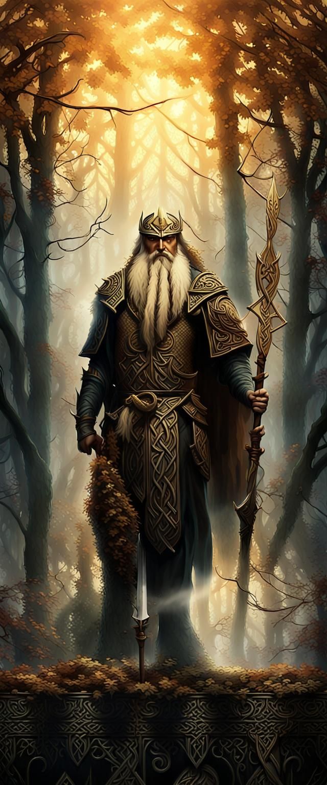 Odin in Misty Forest: Norse Mythology Digital Art