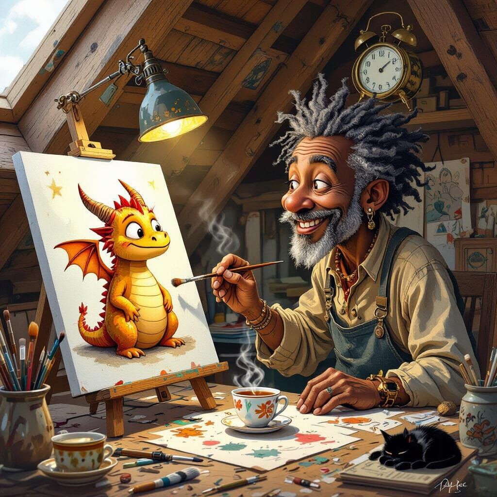 Artist Brings Dragon Painting to Life in Studio