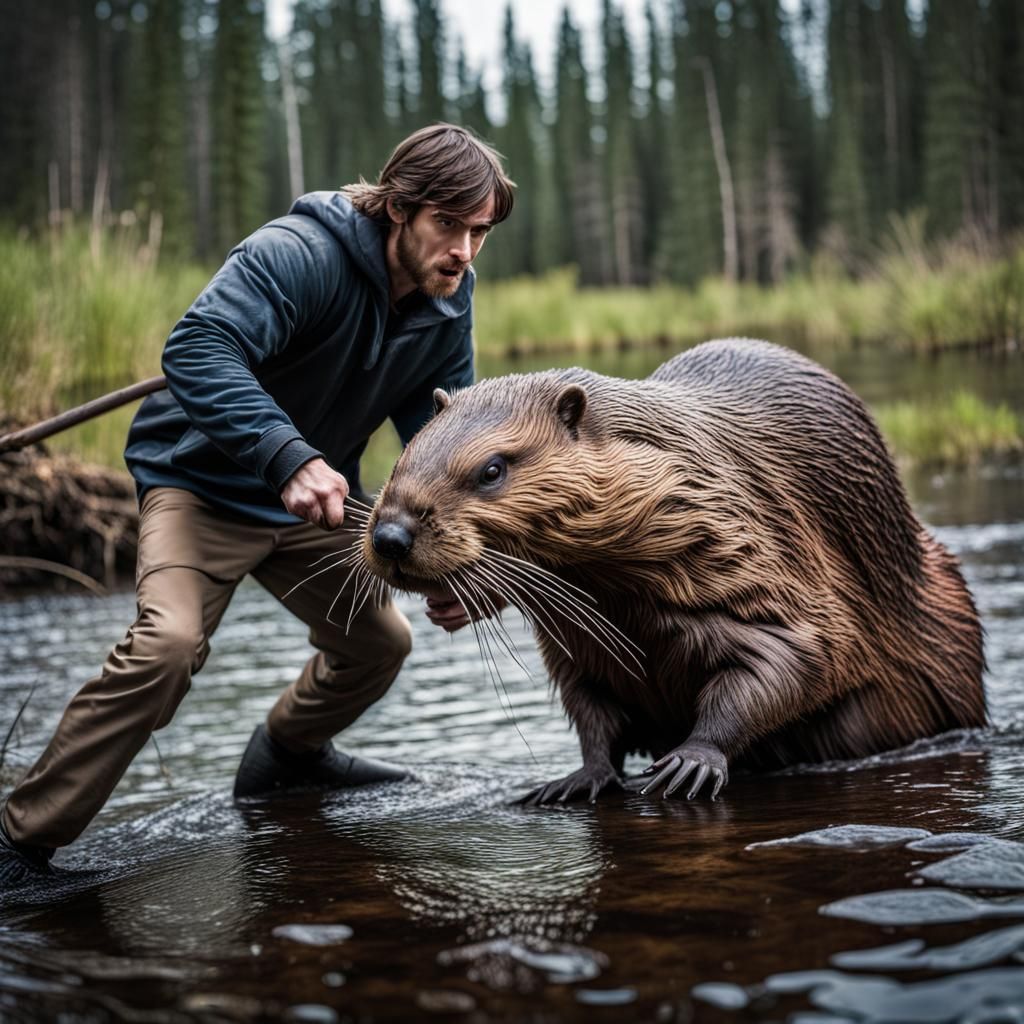Man Versus Beast: Epic Beaver Battle in HDR