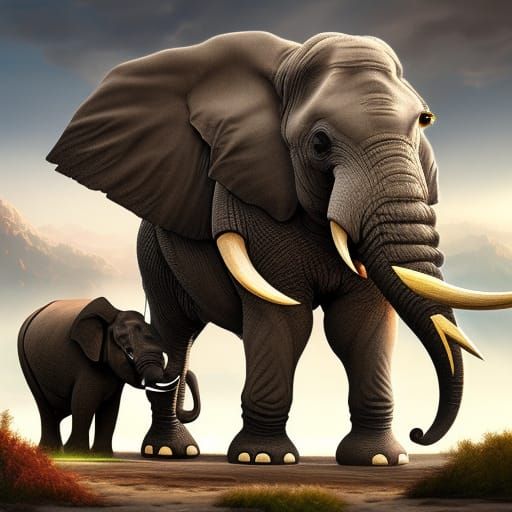 Fantastical Elephant Rhino Hybrid in Detailed Painting