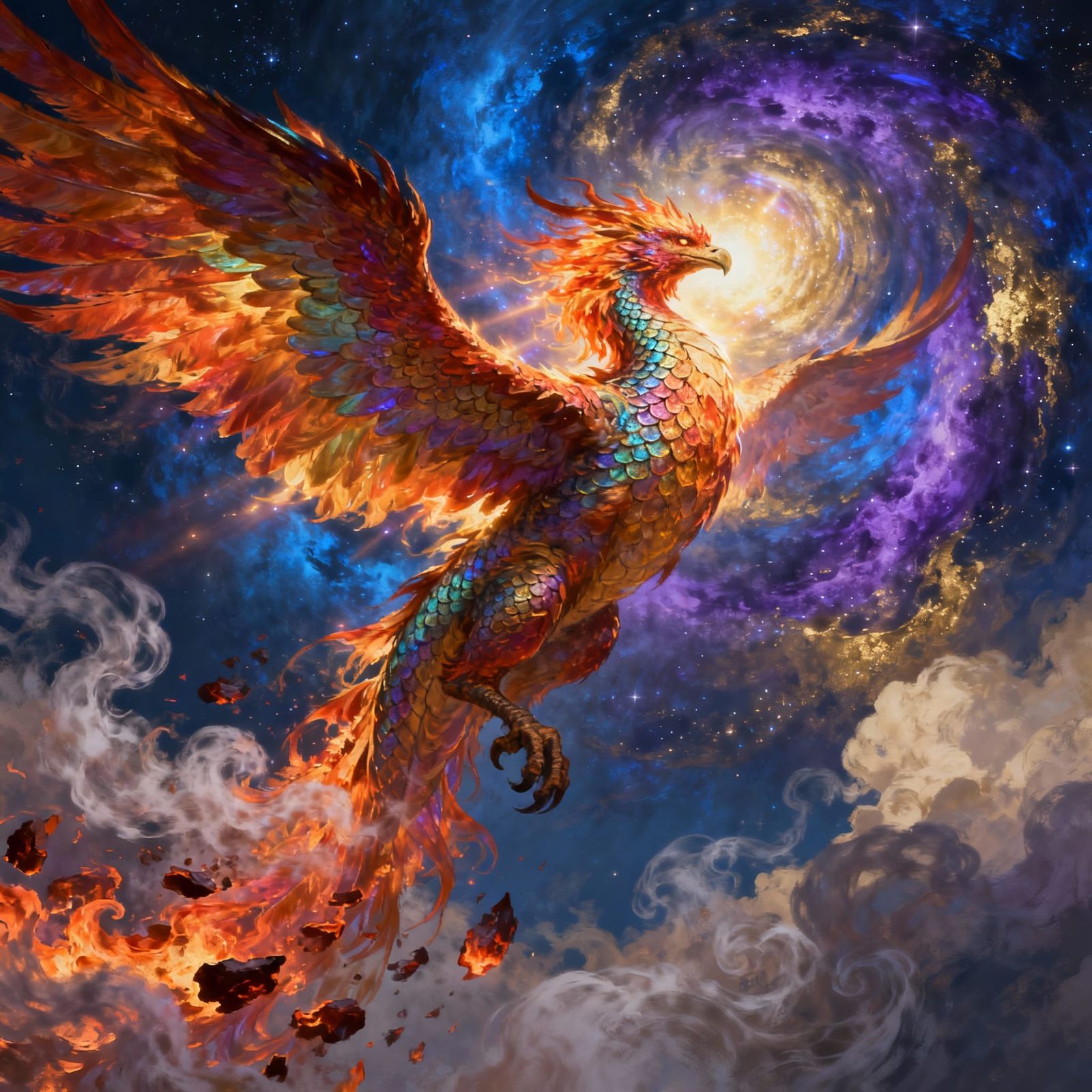 Phoenix Dragon Soaring Through Celestial Nebula