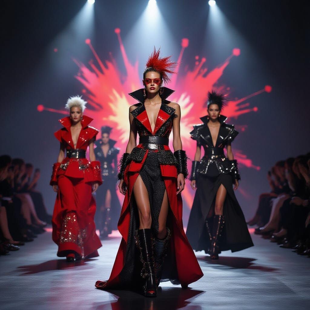 Avant-Garde Punk Fashion Show with Fiery Accents