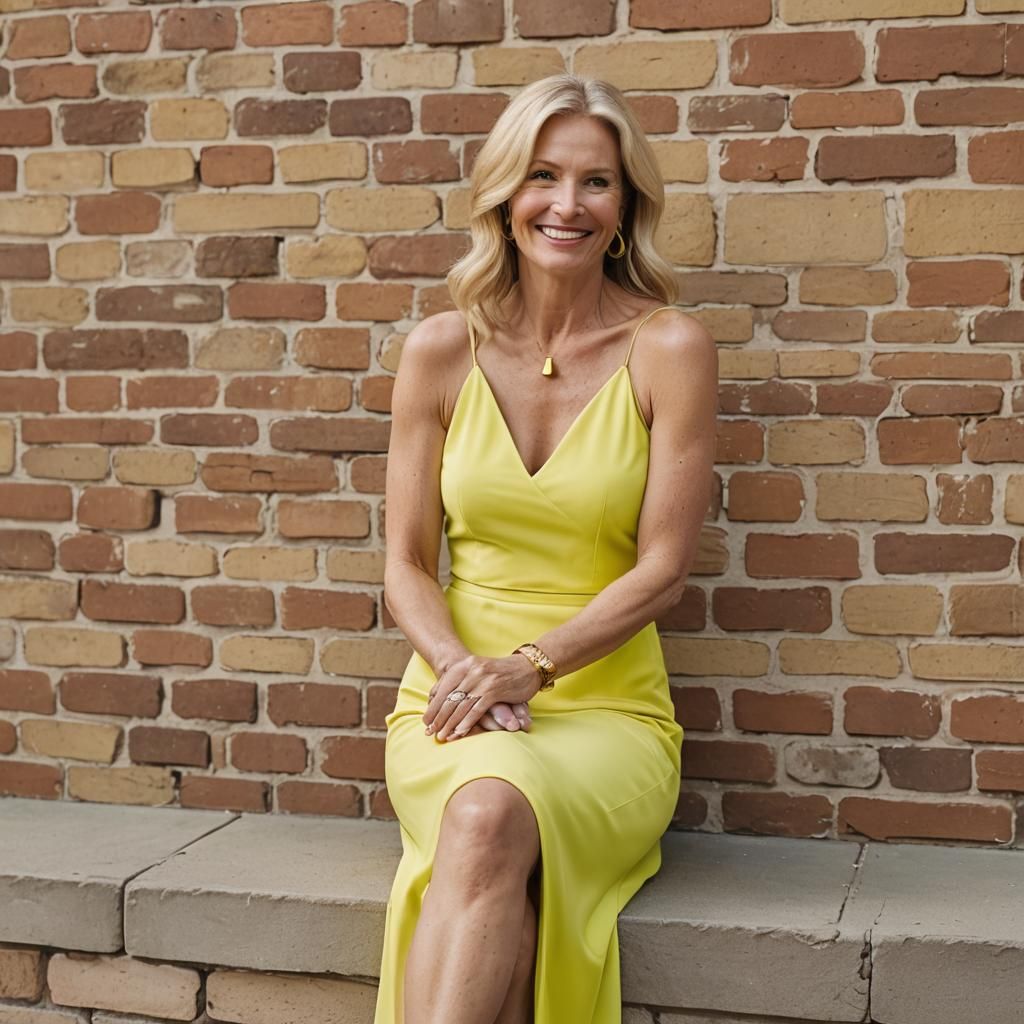 Blonde Woman in Neon Dress Outdoors Portrait