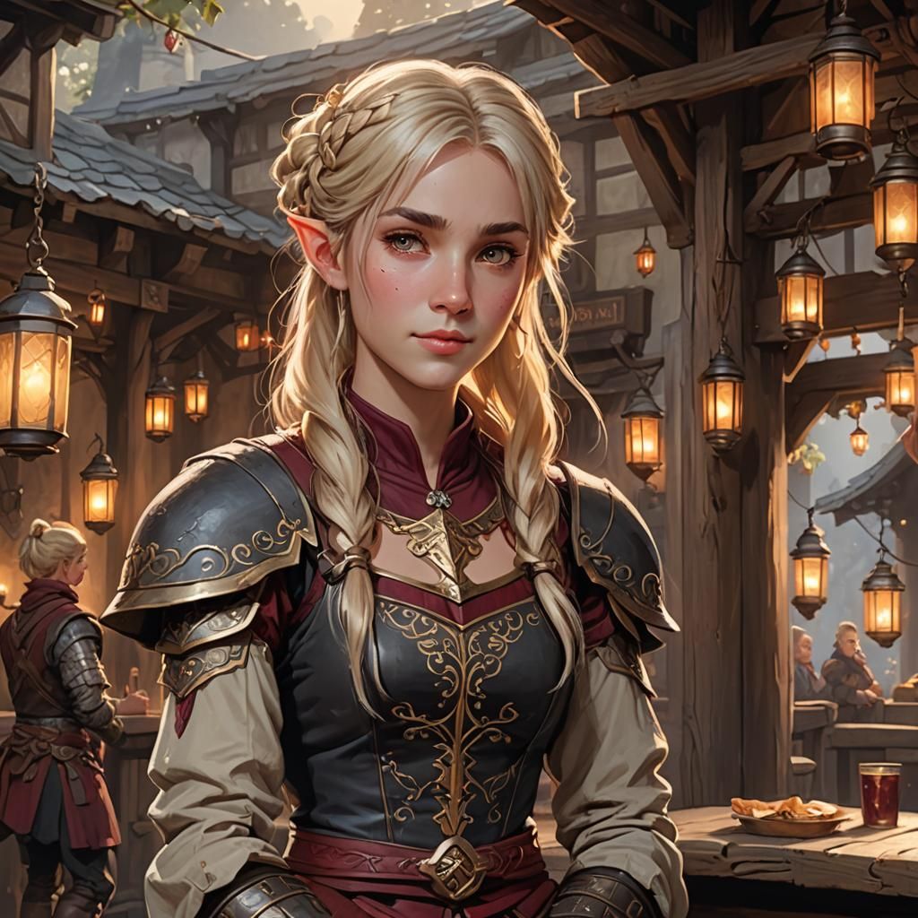 Half-Elf Bard on Tavern Stage, Fantasy Illustration