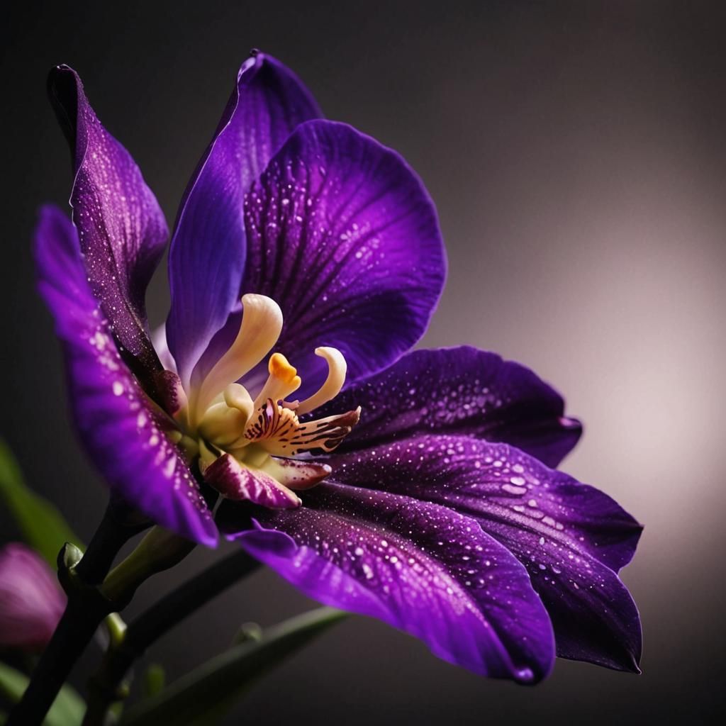 Exotic Orchid in Dark Light, Close-Up Photo