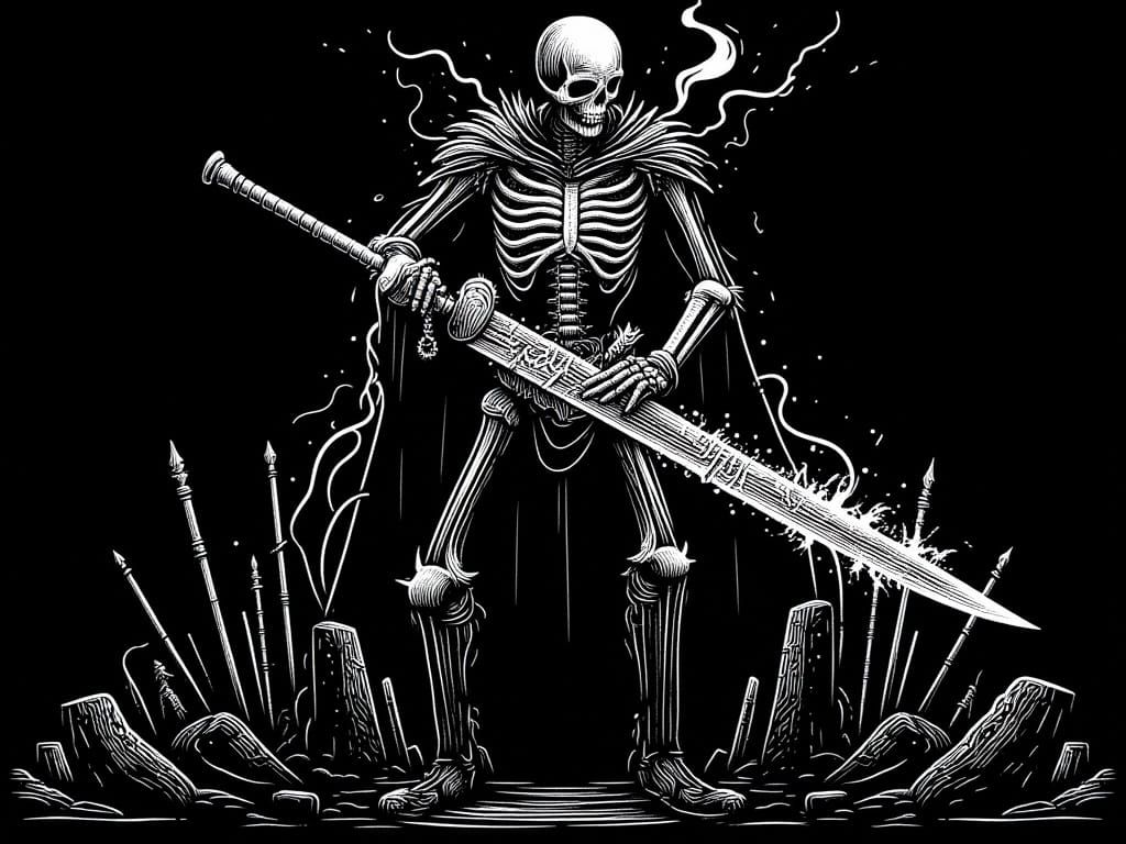 Skeletal King in Dark Fantasy Illustration