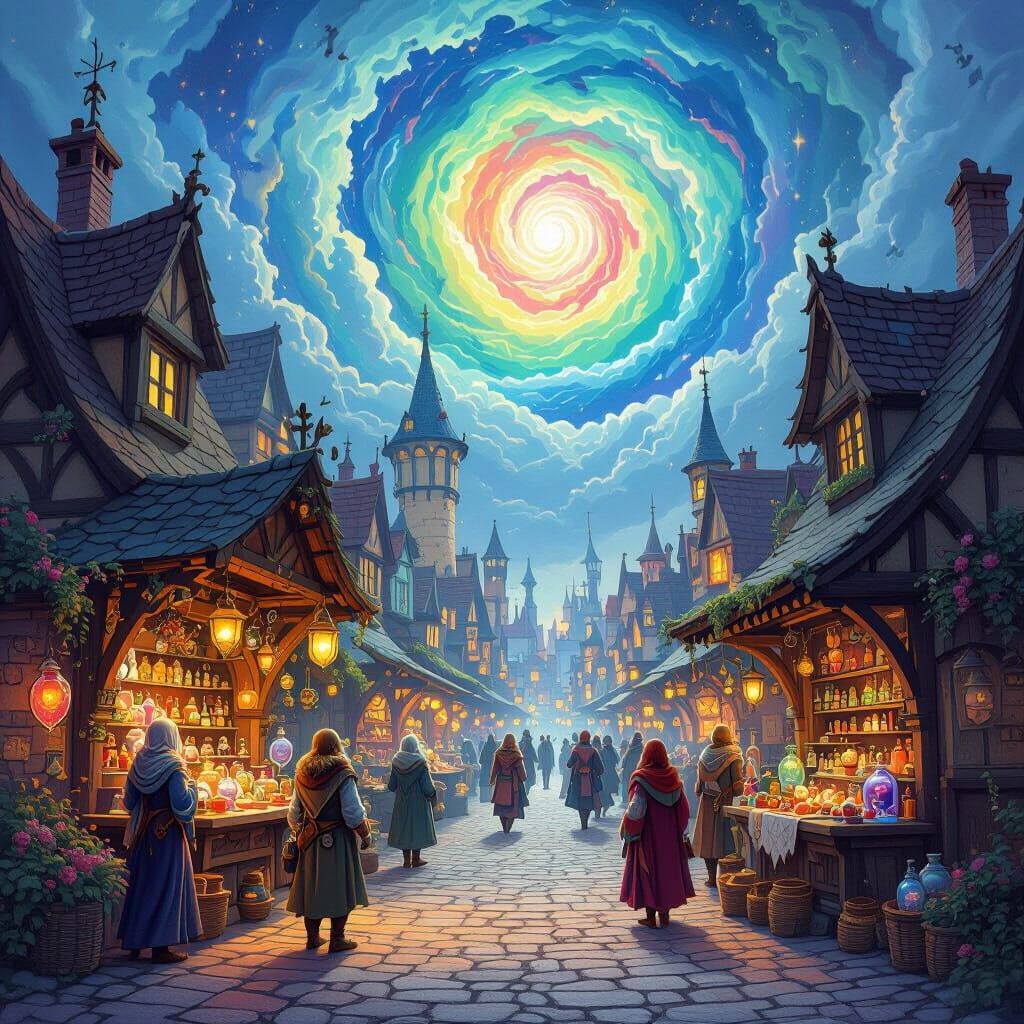 Fantastical Creatures in a Magical Medieval Market