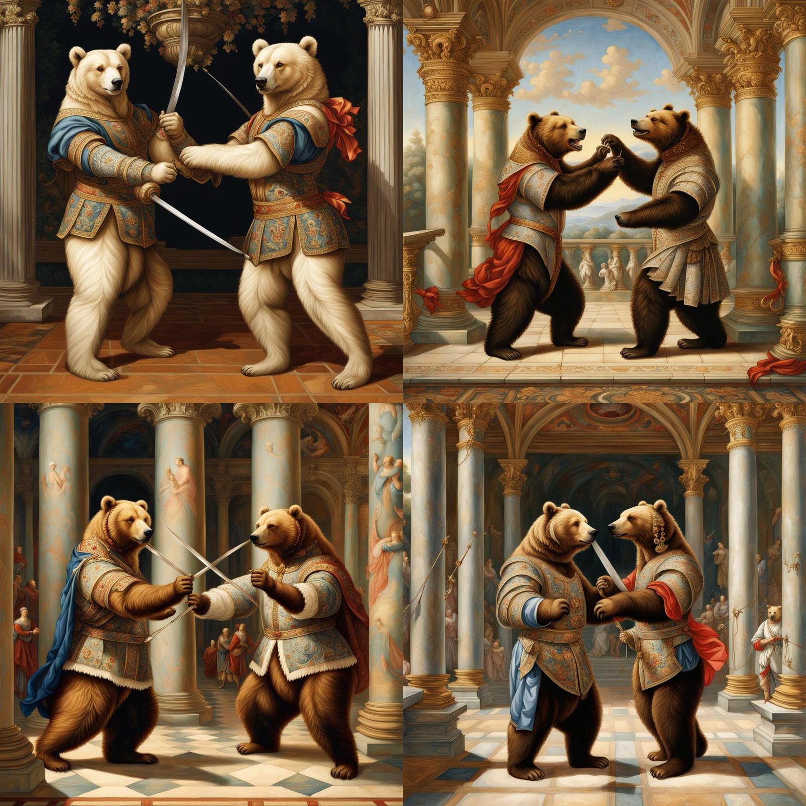Renaissance Bears Fencing with Épées